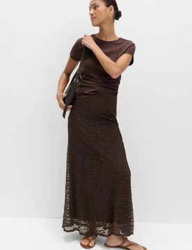 Jersey Textured Midaxi Straight Slip Skirt Brown female - M&S - FashionsVida