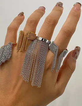 Adjustable Ring with Chain Tassels Embellishments Stainless Steel Gold and Silver Color Ring Ornament Party Accessory - Aliexpress - FashionsVida