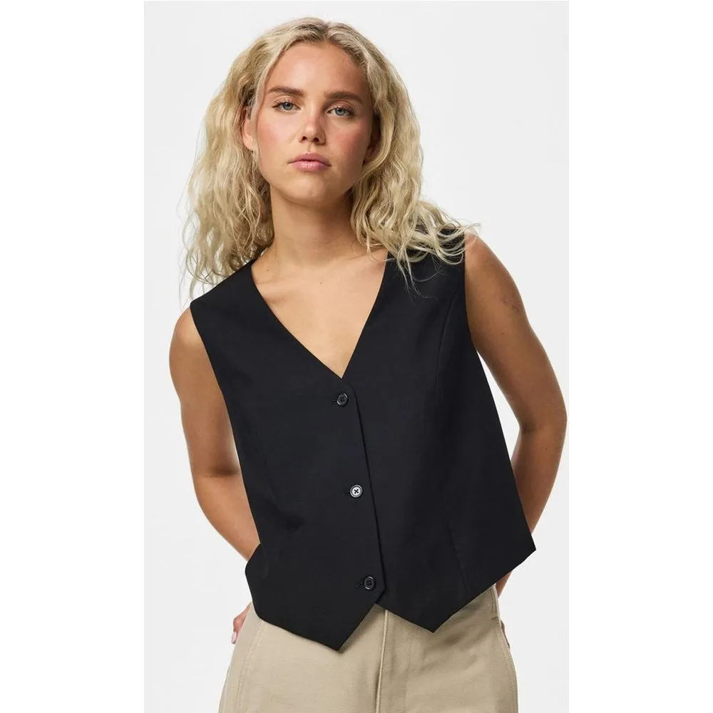 Chaleco de vestir de mujer con cierre mediante botones y escote de pico - Pieces - FashionsVida