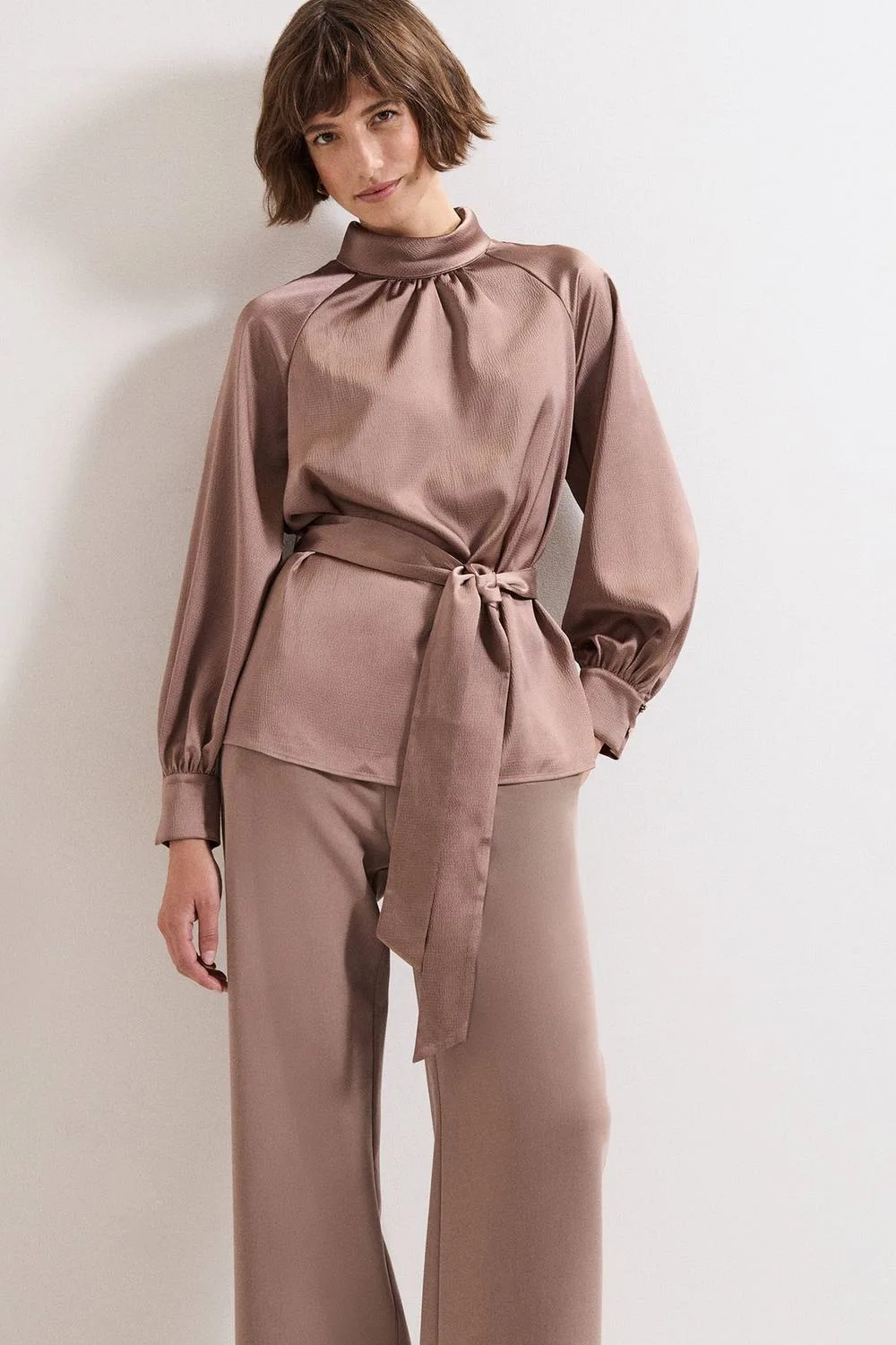 Women's Celene Satin Blouse in Chocolate Size: 20 - Chocolate - Size: 20 - Phase Eight - FashionsVida