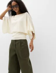 Slash Neck Cape Knitted Top Ivory female