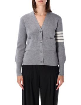 Bar Merino Wool V-Neck Cardigan with Grosgrain Trim