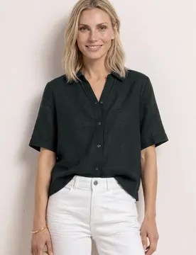 Kurzarm Hemdbluse in Unifarbe female Grün - Street One - FashionsVida