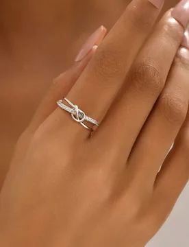 Pieza Anillo de doble capa de plata de ley 925, anillo de plata brillante y transparente clásico para mujer, estilo vintage, se puede usar como joyer - Shein - FashionsVida