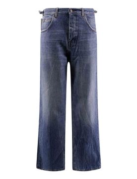 Jeans in cotone con patch logo posteriore