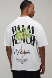 Mens White Oversized Palm Beach Print T-Shirt Cotton - Size Large