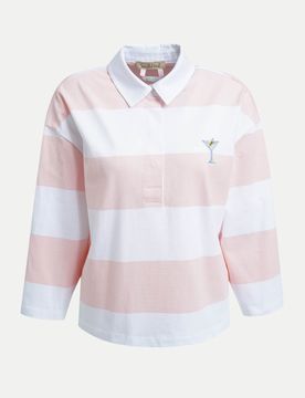 BOXY CROPPED POLO T-SHIRT BLOCKSTRI Rosa M