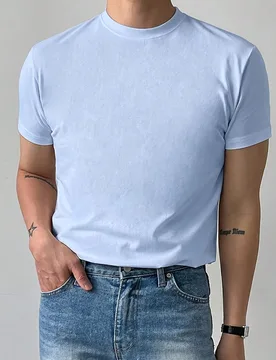 Camiseta de manga corta de cuello redondo casual de verano de color azul sólido para hombres - Shein - FashionsVida