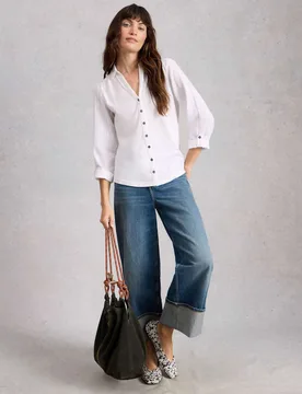 Mixed Jersey Sheer Sleeves Shirt White female - White stuff - FashionsVida