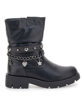 Stivaletti neri con catene e charm 1740 26