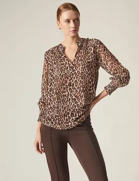 Women's Leopard Print Blouse in Brown Size: 8 - Brown - Size: 8 - James Lakeland - FashionsVida