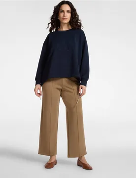 Pantalones de mujer palazzo en scuba ajuste jogger con banda elástica en la cintura y bolsillos - Elena Miró - FashionsVida