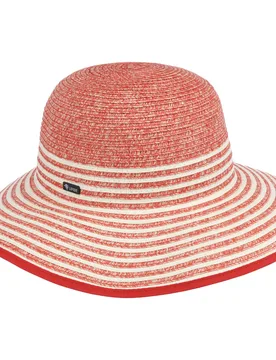 Striped Brim Twotone Floppy Hat by - red-mottled - Damen - Size: M (56-57 cm) - Lipodo - FashionsVida