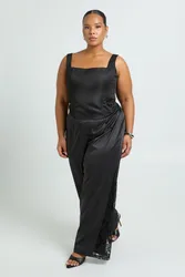Womens Plus Lace Insert Wide Leg Trouser - Black - Size 26 Uk