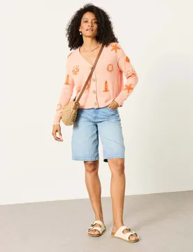 Pure Cotton Embroidered V-Neck Cardigan Pink Mix female - Fatface - FashionsVida