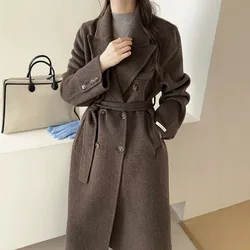 Suit Lace-up Long Sleeve Wool Coat Woolen Coat Women