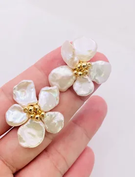 Brass Natural Pearl Floral Stud Earrings Women Jewelry Gothic Boho Designer Unique Party Elegance Gifts Japan Korean Fashion - Aliexpress - FashionsVida
