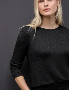 Glitzer Strick-Look Shirt female Schwarz