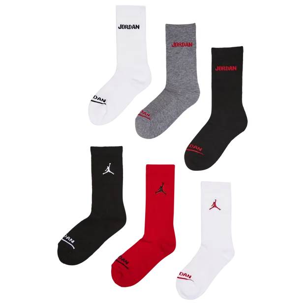 Kids Crew 6 Pack Unisex Socks - Red - Size - Red - Size: 4.5 - 6 - Jordan - FashionsVida