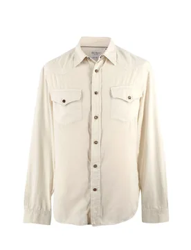 Cream Button-down Cotton Shirt - Brunello Cucinelli - FashionsVida
