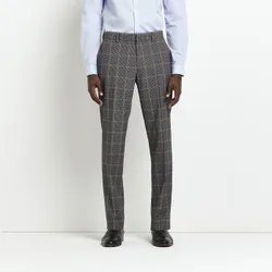 Mens Suit Trousers Grey Slim Fit Check - Size 26 Regular