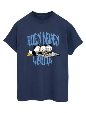 Women's Huey Dewey Louie Reading Cotton Boyfriend T-Shirt in Navy Size: 4XL - Navy - Size: 4XL - Disney - FashionsVida