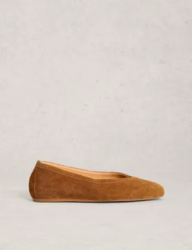 Leather Flat Square Toe Ballerina Pumps Tan female - White stuff - FashionsVida