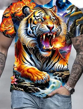 Tiger Print T-Shirt 3D Animal Men's Shirts Summer Short Sleeved Male Pullover Oversized T-shirts Casual Tops Tees Men Clothing - Aliexpress - FashionsVida