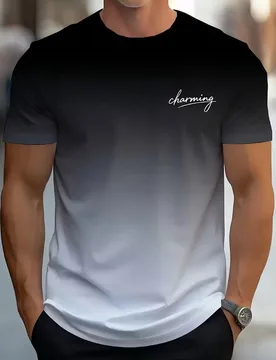 Simple Letter Printed Men's Gradient Short Sleeved T-Shirt Top Fashiona Casual Round Neck Sports And Fitness Daily Men Clothing - Aliexpress - FashionsVida