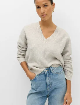 V-Neck Relaxed Jumper With Wool Grey Marl female - M&S - FashionsVida