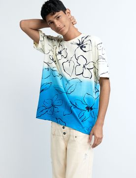 Camiseta degradado tropical, Hombre, Algodon, Blanco, S