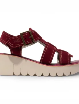 Womens Yudd236fly Berry Red Leather Wedge Sandals - Burgundy - Size Eu 40 - FLY London - FashionsVida