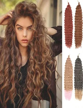 Set de 3 extensiones de cabello sintético trenzado con ondas profundas de 22 pulgadas, cabello trenzado con ondas oceánicas - Shein - FashionsVida
