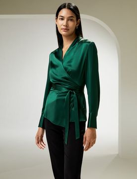 Camicetta Avvolgente in Pura Seta da Donna Elegante con Cintura 48