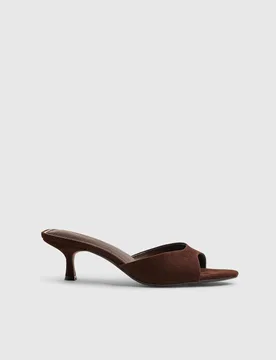 Kitten Heel Peep Toe Mules Chocolate female - River Island - FashionsVida