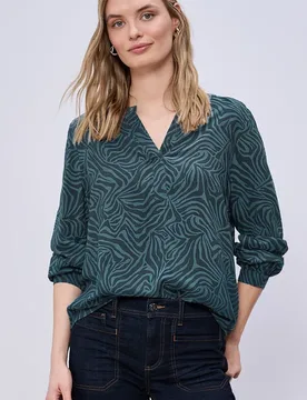 Bluse mit Split Neck und Grafikprint female Grün - Street One - FashionsVida