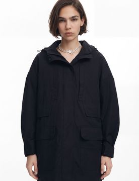 Parka doublure multi-poches, Noir, S