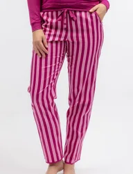 Cotton Modal Striped Pyjama Bottoms Magenta female