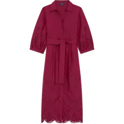 Vestido midi con cintura fruncida y bajo calado