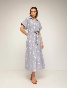 Vestido 100% algodón midi camisero de rayas y con bordados - Tantra - FashionsVida