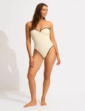 Beach Bound Textured Ring Detail Bandeau Swimsuit Ecru female - Seafolly - FashionsVida