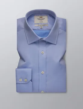 Slim Fit Non Iron Pure Cotton Twill Shirt Blue male - Hawes & Curtis - FashionsVida