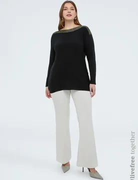 Jersey de mujer con escote barco y detalles lurex mangas largas - Fiorella Rubino - FashionsVida