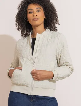 Women's Quilted Bomber Jacket in Stone Size: 18 - Stone - Size: 18 - Klass. - FashionsVida