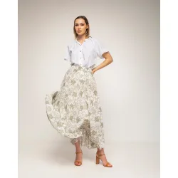 Falda larga 100% algodón, estampada de flores