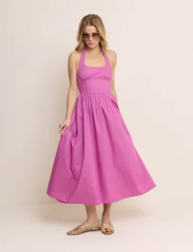 Pure Cotton Halter Neck Midi Skater Dress Purple female - Nobody's Child - FashionsVida