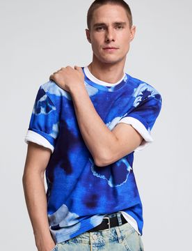 Camiseta tie dye flores, Hombre, Algodon, Azul, S
