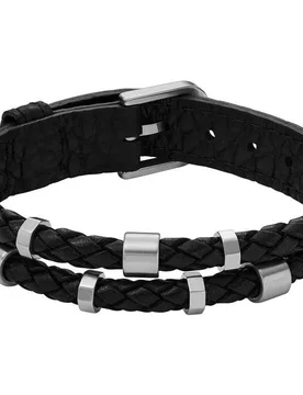 Pulsera de hombre tipo correa bronson leather essentials de piel negra - Fossil - FashionsVida