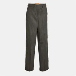 Womens Brshoody Stripe Patterned Straight Trousers In Grey Melange - Size 10 Uk