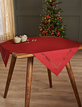 Mitteldecke "Blätterranken" 85 x 85 cm rot